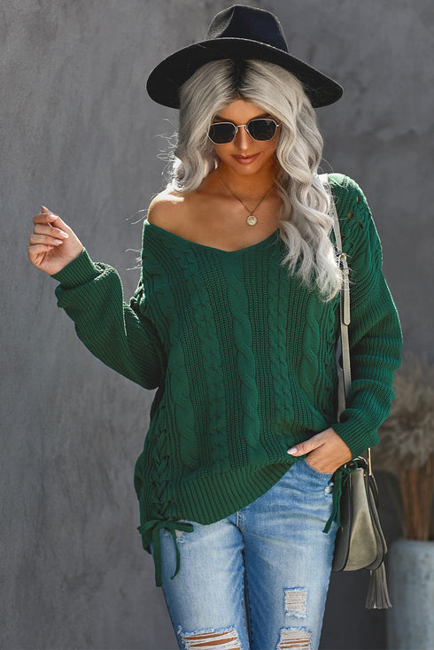 Love Letters Cable Knit Lace Up Sweater
